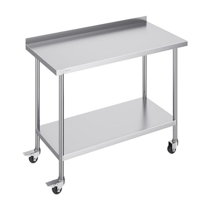 Stainless Steel Work Table 24x48, Casters, Adjustable Shelf