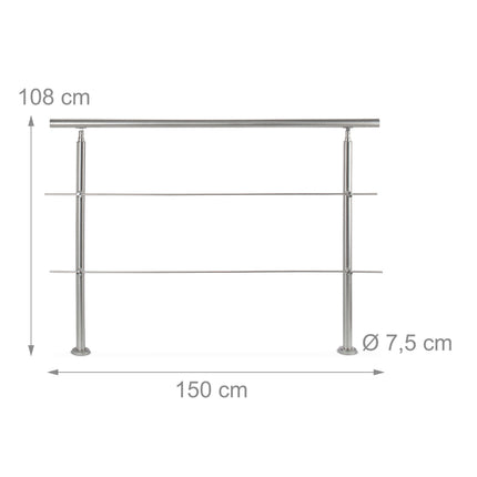 Garde-corps en acier inoxydable pour escalier 1,5 m / 2 poteaux / 3 traverses