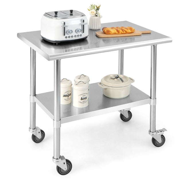 Table de travail en acier inoxydable, table de cuisine, acier inoxydable argenté, 91,5 x 61 x 88,5 cm