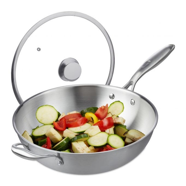 Stainless steel wok with glass lid