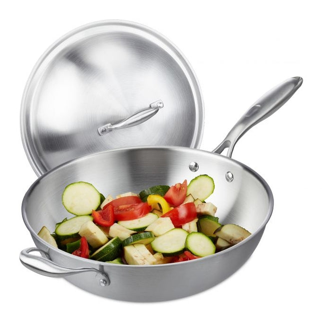 Wok en acier inoxydable avec couvercle