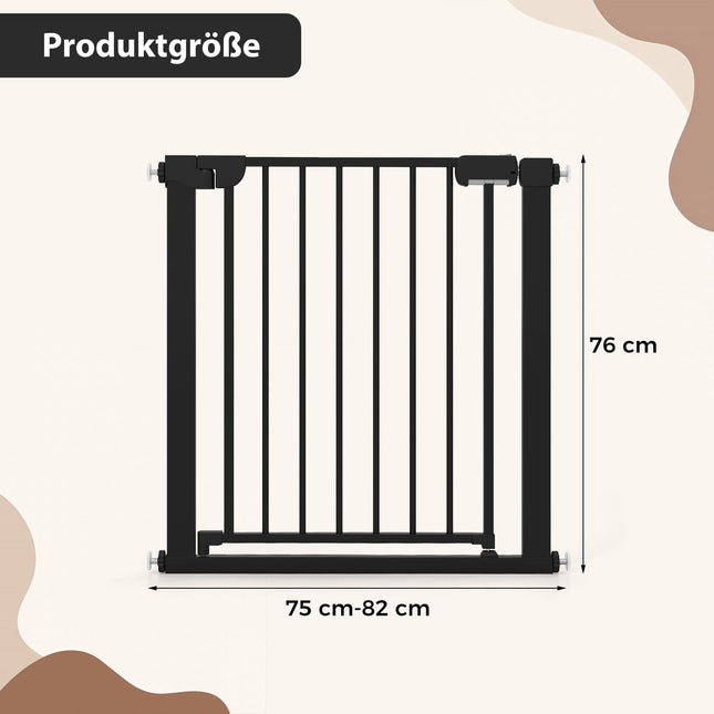 Barrière d'escalier sans perçage, 75-82 cm, fermeture automatique, noire