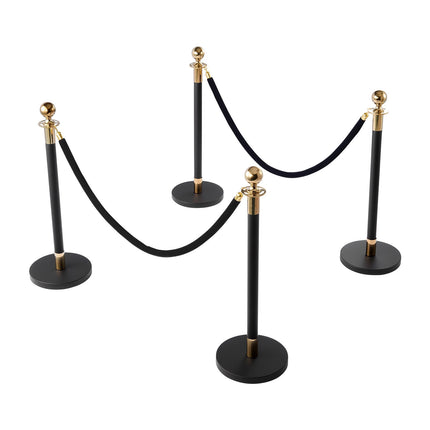 Stanchion Post Set, 4-Pack with Velvet Ropes, Black