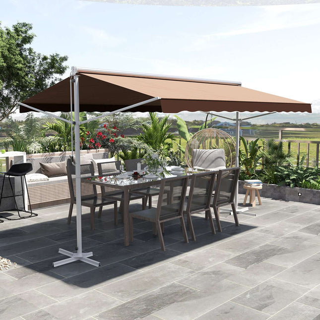 Auvent De Jardin Sur Pied Avec Manivelle À Bras Pliable Pour Patio Marron 4,5 X 3,4 M