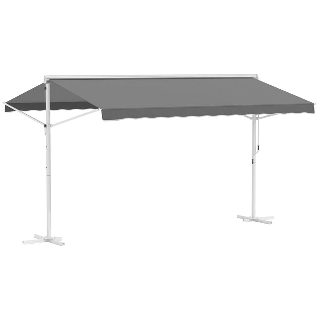 Auvent De Jardin Sur Pied Avec Bras Pliable Et Manivelle, 4,5 X 3,4 M, Gris, Pour Terrasse