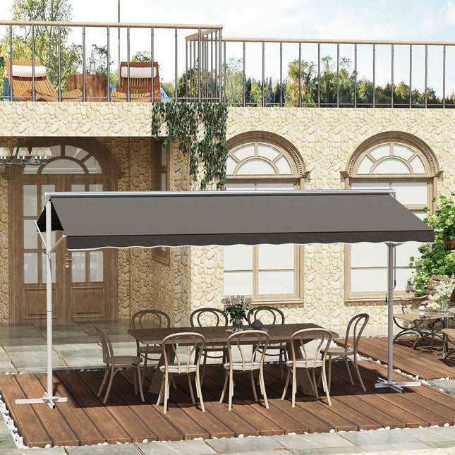 Auvent De Jardin Sur Pied Avec Bras Pliable Et Manivelle, 4,5 X 3,4 M, Gris, Pour Terrasse