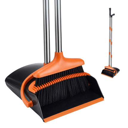 Ensemble balai et pelle sur pied, manche réglable, noir/orange
