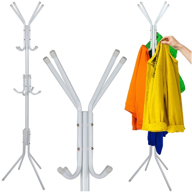Portant à vêtements sur pied, métal blanc, 170 cm, 3 niveaux