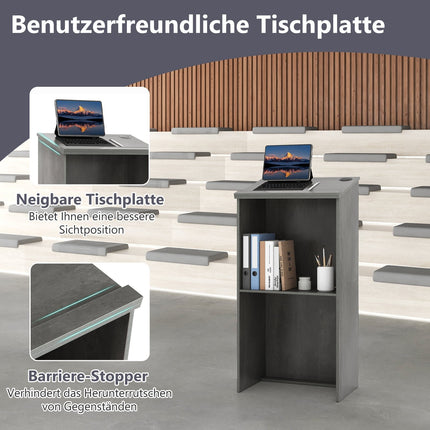 Stehpult mit Ablage & Kabelmanagement, Grau