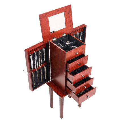 Standing Jewelry Armoire with Mirror, 4 Drawers, Hooks