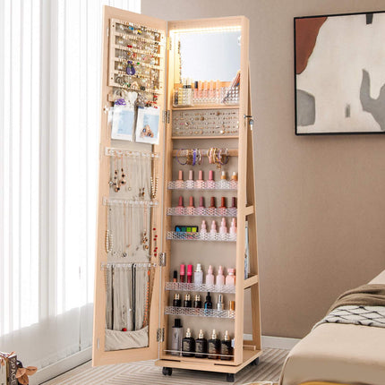 Organisateur de bijoux sur pied avec miroir et éclairage LED