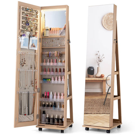 Organisateur de bijoux sur pied avec miroir et éclairage LED