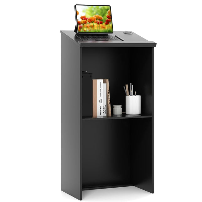 Stehpult mit Ablage, Kabelmanagement, Schwarz, 116,5 cm