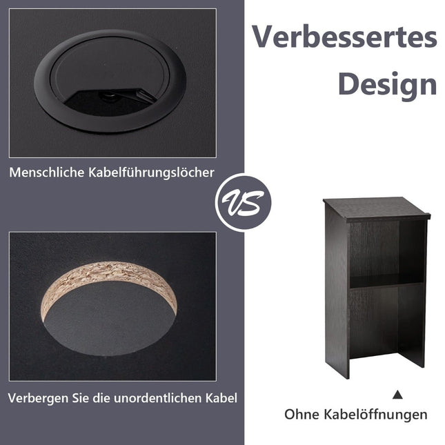 Stehpult mit Ablage, Kabelmanagement, Schwarz, 116,5 cm