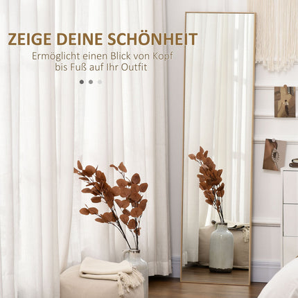 Full-length standing mirror, wood grain, silver/light brown