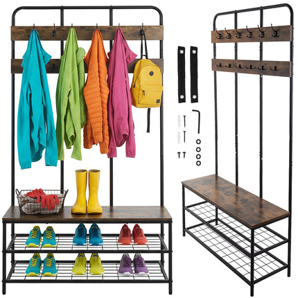 Standregal mit Kleiderstange, 182cm, Metallgestell, 12 Haken