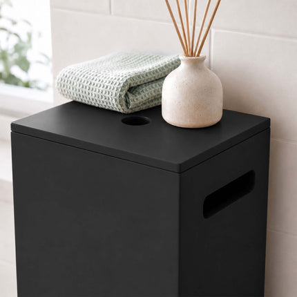 Standing Toilet Roll Storage for 8 Rolls with Side Handle, Black, MDF