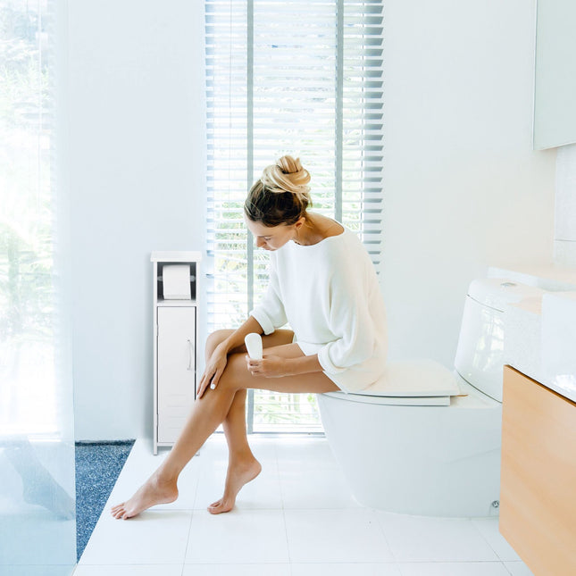 Porte-papier toilette sur pied en blanc