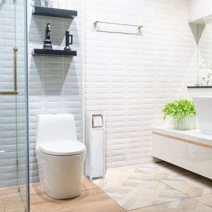 Porte-papier toilette sur pied en blanc