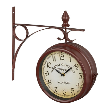 Horloge de gare double face marron