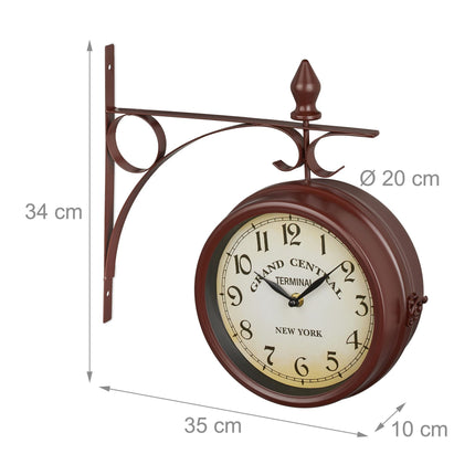 Horloge de gare double face marron