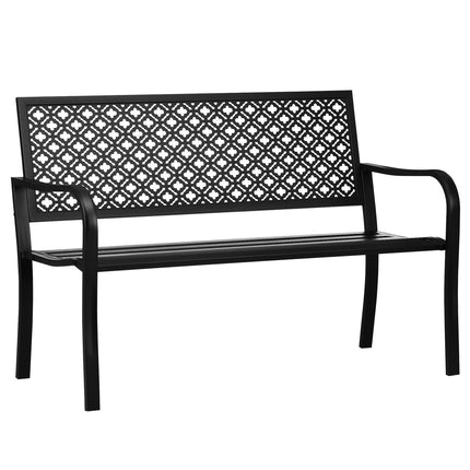 2-Sitzer-Gartenbank aus Stahl mit Armlehnen, Blumenmuster