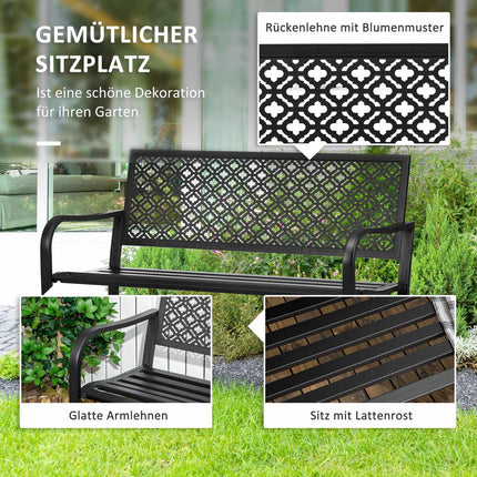 2-Sitzer-Gartenbank aus Stahl mit Armlehnen, Blumenmuster
