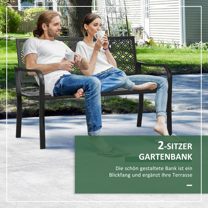 2-Sitzer-Gartenbank aus Stahl mit Armlehnen, Blumenmuster