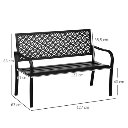2-Sitzer-Gartenbank aus Stahl mit Armlehnen, Blumenmuster