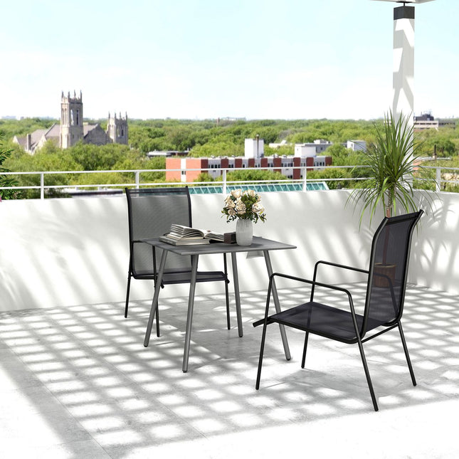 Table de jardin en acier 80 x 80 x 74 cm, table buffet résistante aux intempéries avec cadre en acier, table de camping antidérapante pour 4 personnes, table de balcon, table de terrasse, table de salle à manger d'extérieur pour jardin, terrasse, bal