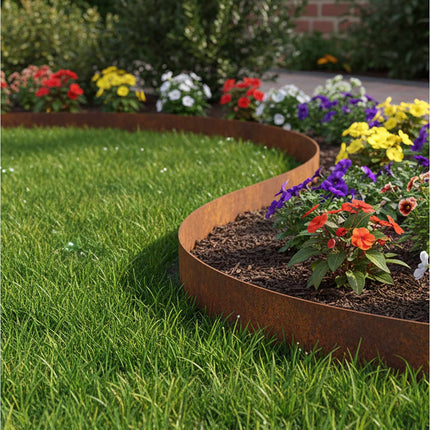 Rasenkante aus Stahl, Rost-Look, flexible Gartenbegrenzung