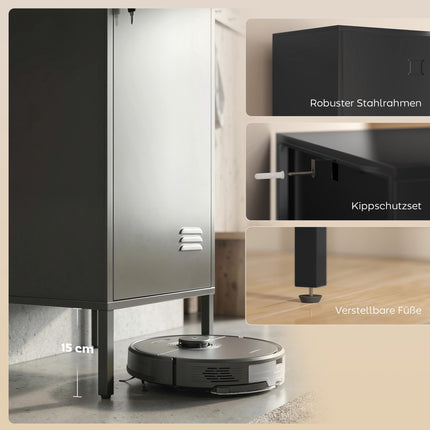 Armoire casier en acier avec serrure, ventilation, noire, 179H cm