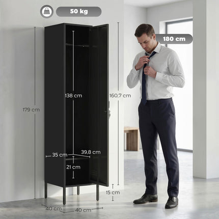 Armoire casier en acier avec serrure, ventilation, noire, 179H cm