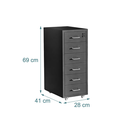 Stahlrollcontainer, 6 Schubladen, abschließbar