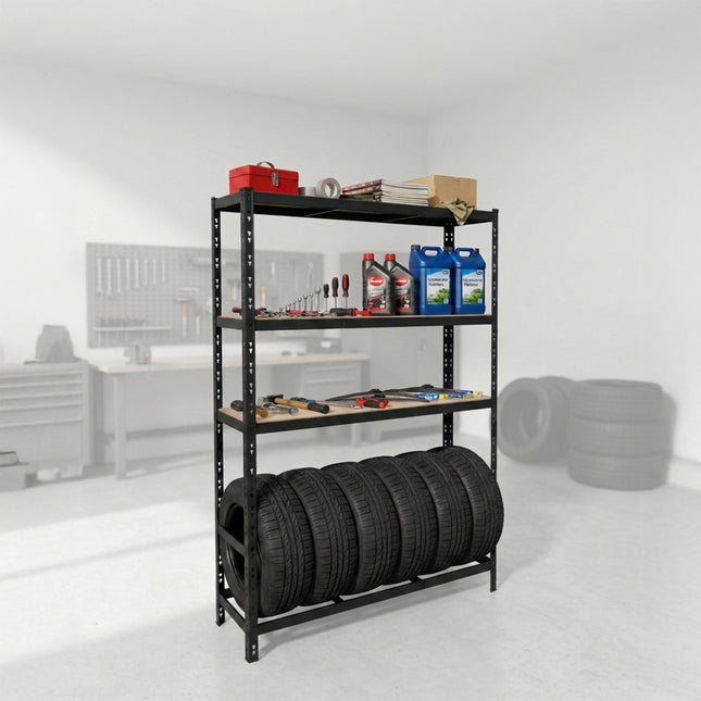 Support à pneus en acier, rangement de garage réglable à 3 étagères