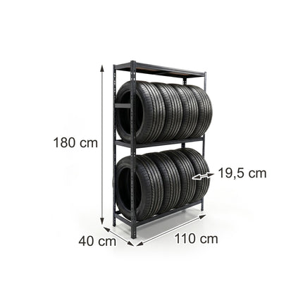 Support à pneus en acier - Étagères réglables, rangement peu encombrant