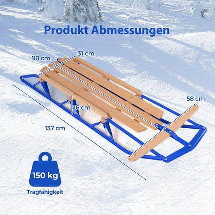 Stahl- & Holzschlitten mit Lenkstange – Blau, 150kg Tragkraft