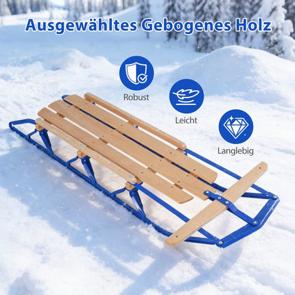 Stahl- & Holzschlitten mit Lenkstange – Blau, 150kg Tragkraft
