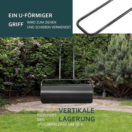 Stahl-Rasenwalze mit Wasser- und Sandwalze Rasenwalze mit schwerer Walze Handwalze mit U-Griff Schwarz