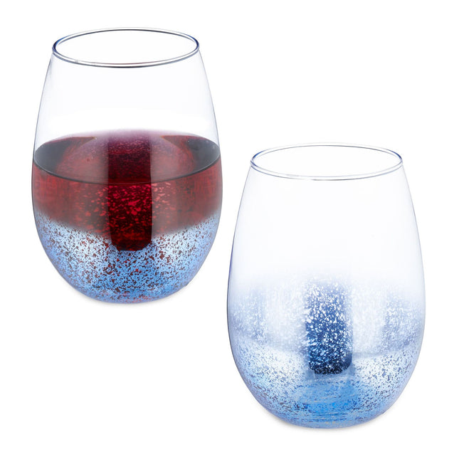 Lot de 2 verres à vin sans pied bleus