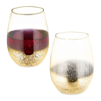 Lot de 2 verres à vin sans pied dorés