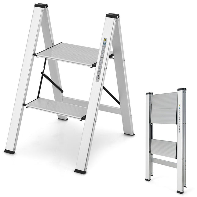 Escabeau 2 marches en aluminium pliable jusqu'à 150 kg argent