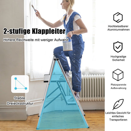Escabeau 2 marches en aluminium pliable jusqu'à 150 kg argent