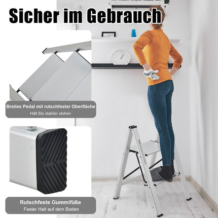 Escabeau 2 marches en aluminium pliable jusqu'à 150 kg argent