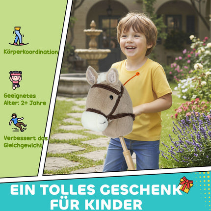 Cheval à bâton avec sons et roues - Enfants de 24 mois et plus, gris