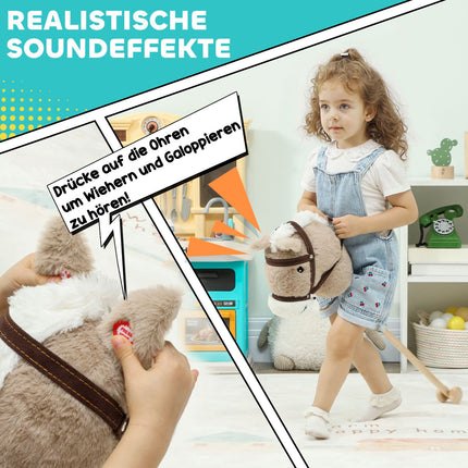 Cheval à bâton avec sons et roues - Enfants de 24 mois et plus, gris