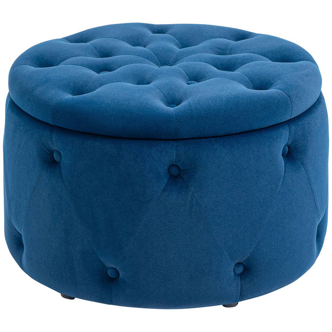 Runder Samt-Aufbewahrungs-Ottoman – Blau, Ø60 x 40 cm