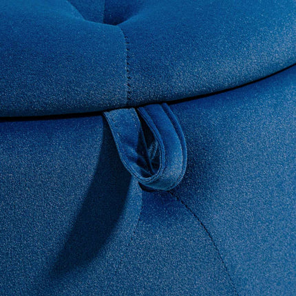 Round Velvet Storage Ottoman - Blue, Ø60 x 40 cm