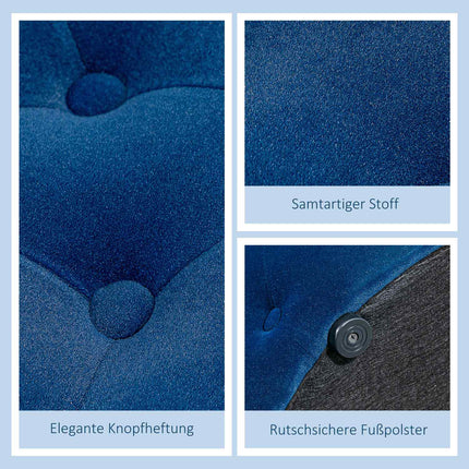 Round Velvet Storage Ottoman - Blue, Ø60 x 40 cm