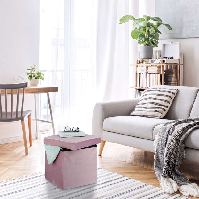 Tabouret en velours rose